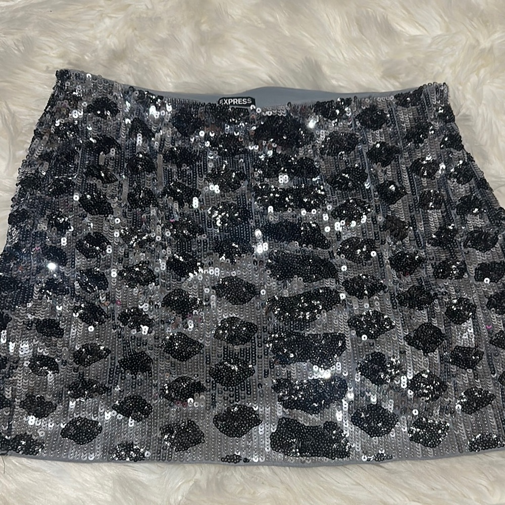 Express Silver Sequin Skirt